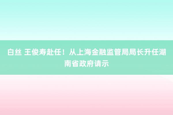 白丝 王俊寿赴任！从上海金融监管局局长升任湖南省政府请示